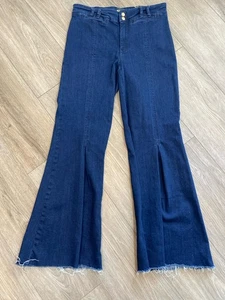 Anthropologie Maeve High Rise Wide Leg Raw Hem Trouser Jeans Dark Wash Blue 28 - Picture 1 of 13