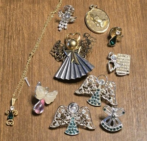 Konvolut 10 Vintage Engel Schmuck Anstecknadeln Broschen Halskette  - Bild 1 von 17