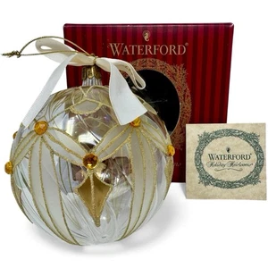 Waterford Holiday Heirlooms Retired 4” Listers Optic Gold Ball Ornament  - Picture 1 of 3