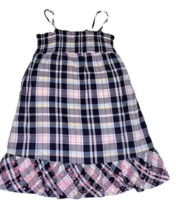 Girls JUSTICE navy blue pink plaid cotton dress 8 smocked sundress embroidered - Picture 1 of 4