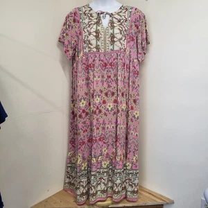 Rusttydustty Kleid Damen Größe 3XL Rosa Blumenmuster vorne zum Binden Boho Bohemian... - Bild 1 von 15