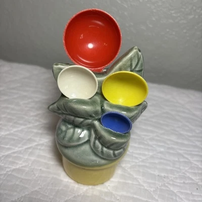 Vintage Ceramic Wall Hanging Measuring Spoon Holder With 4 Spoons - Image 1 of 4