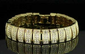 9Ct RoundCut Lab-Created Diamond Men's Tennis Bracelet 14K Yellow Gold Plated 8" - Picture 1 of 4