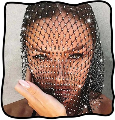 Máscara facial de malla nicuda negra con estrás cubierta de mascarada...  Foto 1 de 4