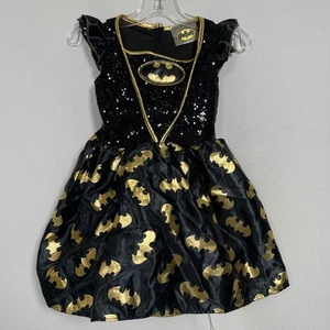 Batgirl Rubie's DC Comics Black Gold Costume Sequin Dress Halloween Girl's SMALL - Picture 1 of 12