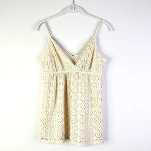 Express Top Women SP Beige Crochet Sleeveless Babydoll Blouse Cottagecore Y2K - Picture 1 of 7
