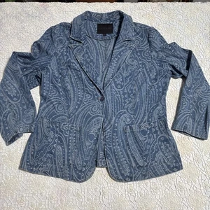 Solitaire Blazer Jacke Damen XL Blau Denim Paisley Boho Denim Tasche Freizeit - Bild 1 von 14