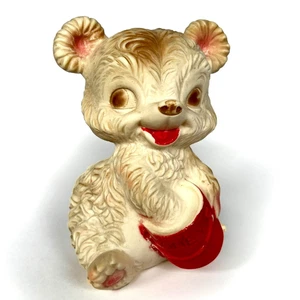 Oso Edward Mobley de colección con tarro de miel juguete chirriante de goma 5" Arrow Rubber Co. -Funciona - Imagen 1 de 11