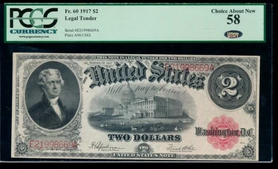 AC Fr 60 1917 $2 Legal Tender PCGS 58 - Image 1 of 2