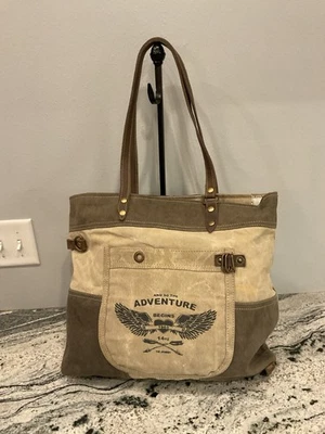 Myra Large Canvas Leather Adventure Wings Tote Bag Purse - Image 1 of 4
