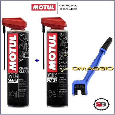 Kit Pulizia Catena Moto Sgrassante Motul C1+C4 Grasso Lubrificante Spray 2x400ml - Immagine 1 di 3