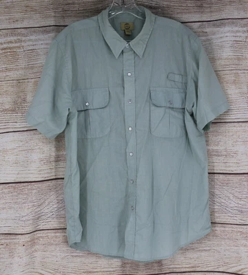 Haband Travelers Mens Size Large Pearl Snap Short Sleeve Shirt Sage Green - Image 1 of 4