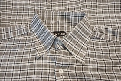 Camisa de Vestir Tom Ford Gris Blanco Franela Abotonada Cuello Extendido Talla 15.5 Foto 1 de 4