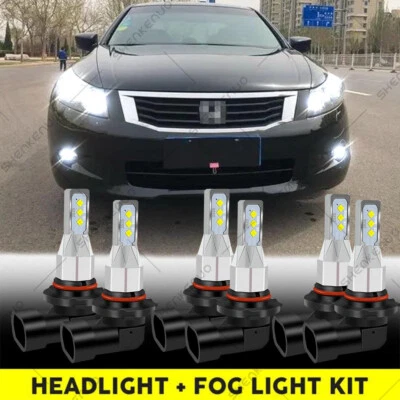 For Honda Accord 2006-2009 2010 2011 2012 LED Headlight High Low Fog Light Bulbs - Image 1 of 4
