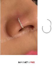 Nose Ring Clicker THIN Segment CRYSTAL Helix Tragus Small Nose Hoop Non Tarnish