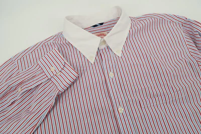 Camisa Brooks Brothers Para Hombre XXL Ajustada Con Botones Seersucker Rojo Azul Rayas Foto 1 de 4