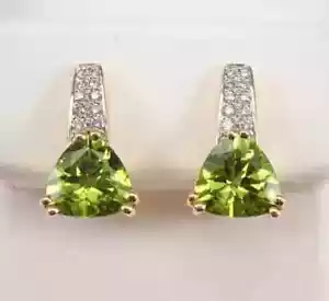 2.50Ct Trillion Lab-Created Peridot Women's Hoop Earrings 14K Yellow Gold Plated - Picture 1 of 9