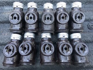 10 Vintage EAGLE Bakelite Light Lamp Socket Outlet Adapter Brown USA - Picture 1 of 7