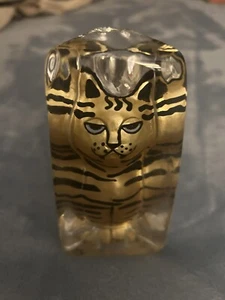 SEA GLASS SCULPTURE REVERSE HAND PAINTED BRUK CAT PAPER WEIGHT KOSTA BODA - Picture 1 of 19