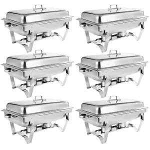 6 Pack Stainless Steel Chafing Dish Sets Catering Bain Marie Food Warmer 8Qt NEW - Picture 1 of 12