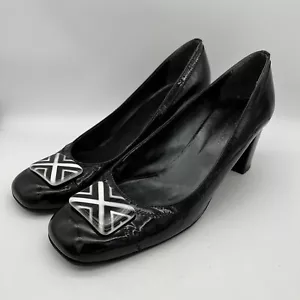 Massimo Baldi Black Patent Leather Shoes Heels Pumps Sz 9.5B Cabachon Made Italy - Picture 1 of 10