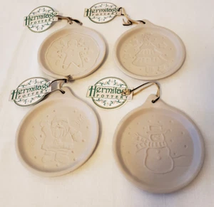 Hermitage Pottery Cookie Molds Set of 4 Holiday Christmas Santa Tree Snowman NWT - Picture 1 of 8