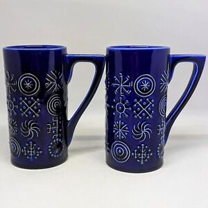 Vintage PORTMEIRION Cobalt Blue Totem Cups Mugs