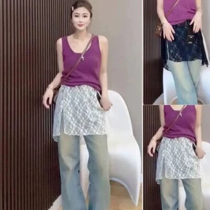 Elastic Band Lace Wrap Skirt Streetwear Style Sheer Overskirt Korean Y2K Girls - Picture 1 of 8
