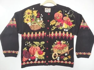 2001 Vintage Hairloom Collection Damen L Strick Pullover Ernte Thanksgiving  - Bild 1 von 12