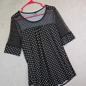 Cozy Collection Top Womens XL Half Sleeve Sheer Polka Dot Flowy Boho Preppy 90s - Picture 1 of 11