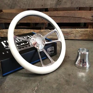 Yamaha Golf Cart White 3 Spoke Billet Aluminum Steering Wheel w/ Horn & Adapter - Picture 1 of 6