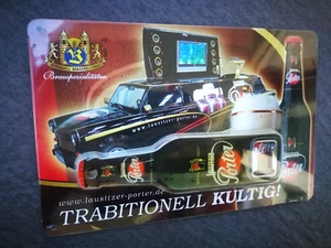 LAUSITZER PORTER BLECHSCHILD BIER  ÖFFNER  TRABANT 601 NEU / OVP - KEIN EMAILLE - Bild 1 von 1