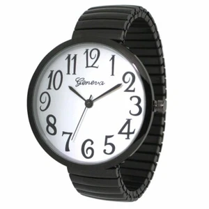 20108 Fashion WatchWholesale Geneva Super Large Stretch Band Big Number GunMetal - Picture 1 of 11