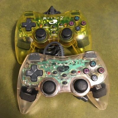 Nyko Omega 2 Clear & Yellow Controllers-Lot(2)/Retro/Tested (PlayStation 2, PS2) - Image 1 of 4