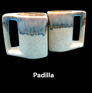 Vintage Rodolfo Padilla Coffee Mugs Set Of 4 with Wood Stand Drip Glaze - Picture 1 of 7