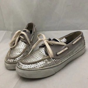 Sperry Top-Sider Women's Boat Shoes Silver Fabric Lace Up Sequin Slip-On 5.5 M - Picture 1 of 9
