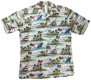 Birmania Bibas Camisa Hawaiana Para Hombres Pequeña Barcos Patrióticos Barcos EE. UU. Bandera Americana - Imagen 1 de 5