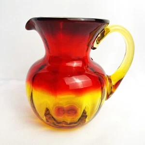 Handblown Vintage Glass Pitcher Amberina Ruby Red Tangerine Hue Cadmium Glow 5” - Picture 1 of 12