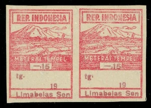 1946 Indonesia giapponese Occ. Meterai Temple Entrate Generali 15c coppia imperfetti come nuovi - Foto 1 di 2