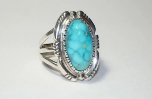 Beautiful Stone! Native American Virgil Begay Sterling Silver Turquoise Ring 7-8 - Picture 1 of 8