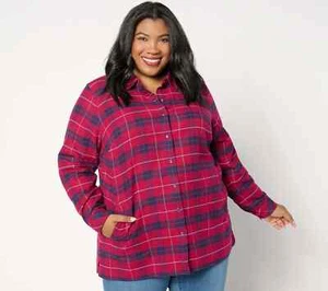 Joan Rivers Regular Cotton Plaid Flannel Snaps Front Shirt Berry Small A653687 - Picture 1 of 1