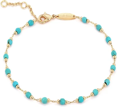 Pulsera de cuentas turquesa dorada enchapada en 14K delicada hecha a mano ajustable para mujer Foto 1 de 4