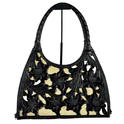 Origenes David Luna Handbag Purse Tote Black Artisan Crafted Tooled Leather VTG - Image 1 of 4