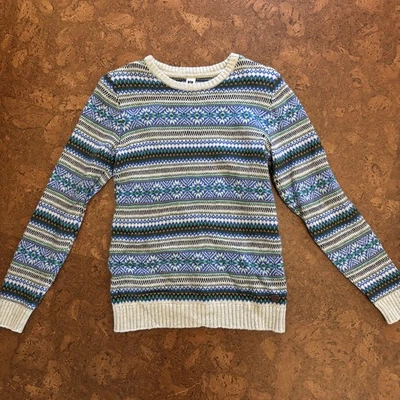 Janie And Jack Kids Sweater Size 10 Fair Isle Striped BlueCrew Neck Pullover - Image 1 of 4