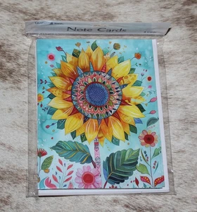 LEANIN TREE Cheerful Sunflower~Colorfully Blank Inside~Pack 8 Notecards #35770 - Picture 1 of 2
