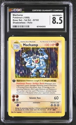 CGC 8.5 Machamp 1999 Base Set 1st Edition 8/102 Shadowless Holo Pokemon Card - Image 1 of 2