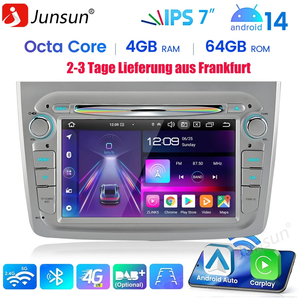 Für Alfa Romeo Mito 08-19 4+64GB Carplay Android14 Autoradio GPS Navi CD DVD DAB - Bild 1 von 4