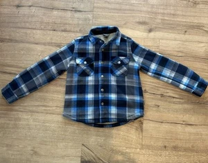 Eddie Bauer Blue Plaid Sherpa Fleece Lined Snap Front Shacket Jacket Boy 6/7 - Picture 1 of 12