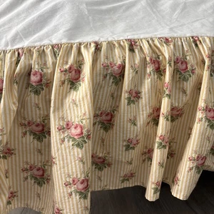 Ralph Lauren "Sophie" Full Bedskirt Yellow White Stripe & Roses flowers cotton - Picture 1 of 6