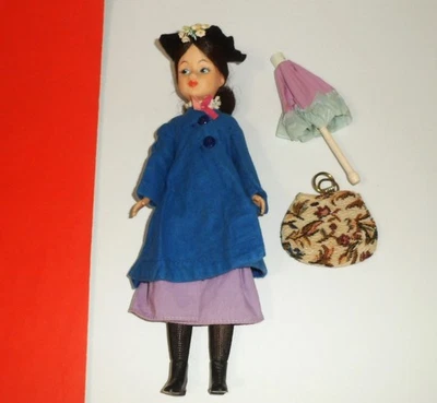 MARY POPPINS DOLL HORSMAN 12"  CLOTHES BAG  STOCKINGS UMBRELLA HAT  + 1960'S (3 - Image 1 of 4